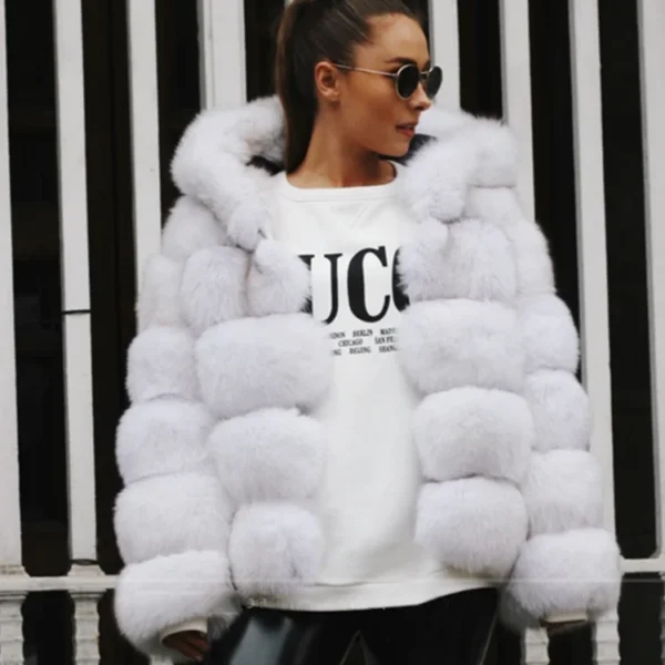 Fashion Winter Real Fox Fur Jacket Hat Oversized Hood Fur Fox Jacket Home Casual High Street Popular