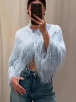 Tassel Decoration Short Coats Women's Fashion Wrist Sleeve Jackets for Women 2025 Elegant Office Ladies Casual Outerwear ﻿