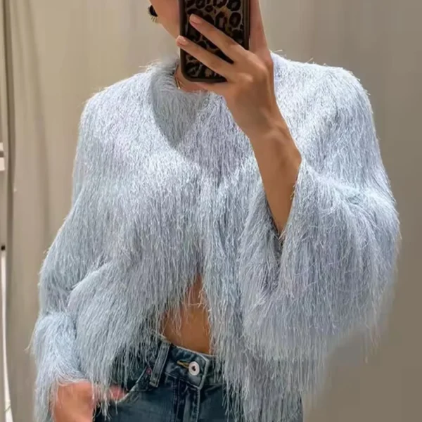 Tassel Decoration Short Coats Women's Fashion Wrist Sleeve Jackets for Women 2025 Elegant Office Ladies Casual Outerwear 