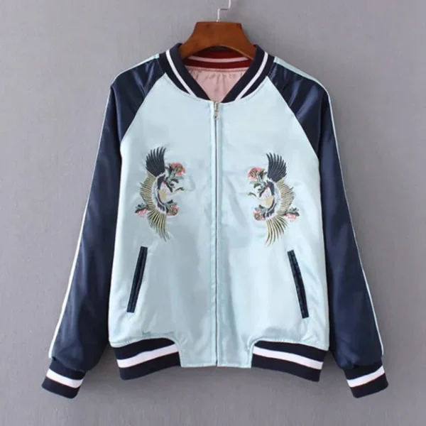 Sukajan Tiger Embroidered Women Bomber Baseball Jacket Japan Harajuku Female Coat Sukajan 2025 Girls Clothing Two Sides Wear